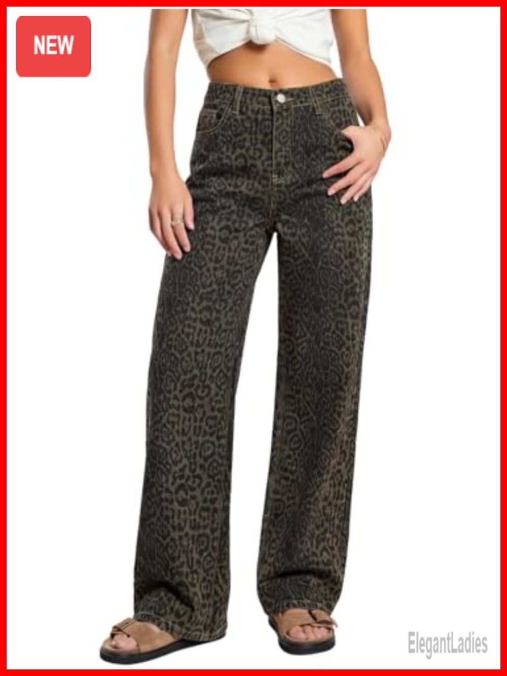 High Waisted Wide Leg Leopard Print Baggy Jeans Y2K Denim Pants